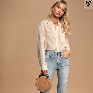Beyond Bliss Cream Stripped Long Sleeve Button Up